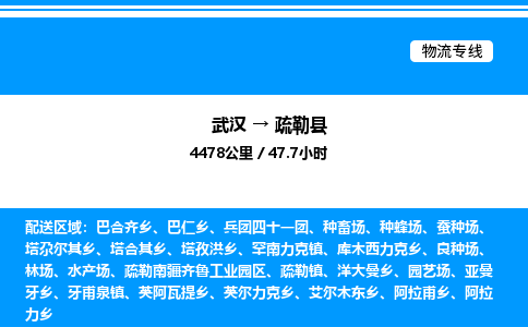武漢到疏勒縣物流專(zhuān)線(xiàn)-武漢至疏勒縣貨運(yùn)公司